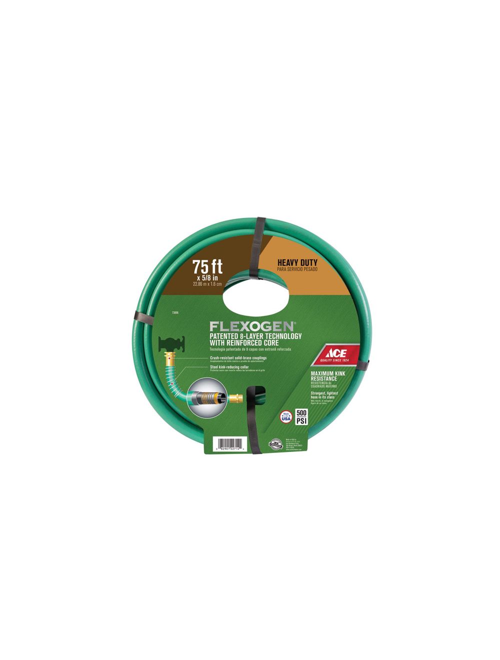 Ace Flexogen 5/8 in. D X 75 ft. L Premium Grade Garden Hose Green 1