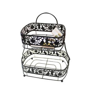 Two-Tier Decorative Metal Basket Stand 1Ea 27003-BLACK