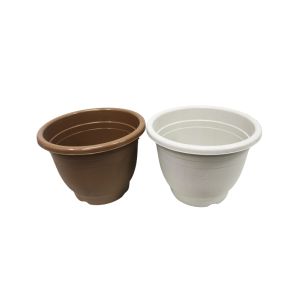 Plastic Flower Pot with Plate Light Grey & Brown 38x28cm 767-2402334