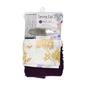 Spring Life Shower Curtain And Bath Mat 70x72inch Purple 736-1400666