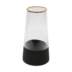 Glass Transparent Vase 13.5x36x14cm  Black/ Gold Rim 1 Each  714-GL5