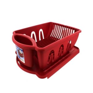 Plastic Dish Drainer with Utensil Holder - Red