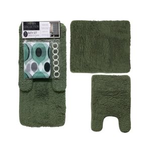 Microfibre Bath Rug Set & Shower Set 15Pcs
