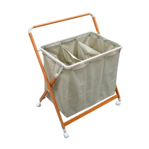 3-Section Laundry Hamper W/  Wooden Frame & Wheels