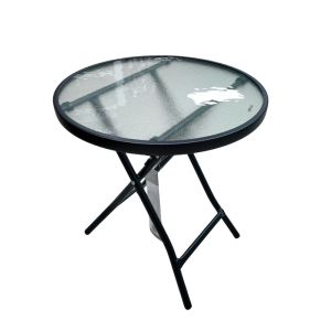 Round Folding Glass Patio Table – Black Frame 18