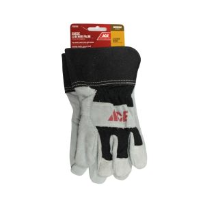 Ace  Leather Palm Work Glove Med Black - Gray 1 Each 7502636