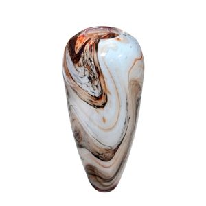 Handcrafted Swirl Art Glass Vase – Brown & White