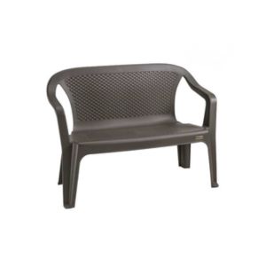 Outdoor Plastic Garden Bench with Armrests – Dark Brown
