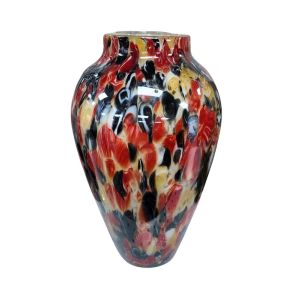 Multicolor Art Glass Vase – Red, Blk & Yellow