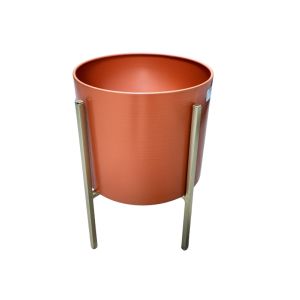 Metal Planter W/ Gold Stand – Orange Decorative Pot