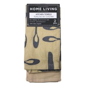 Home Living Kitchen Towels,Beige with dark spoon pattern 2pk 768-1440003