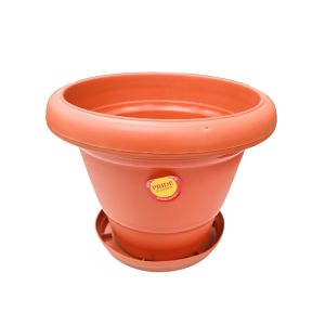 Plastics Round Flower Pot W/ Attached Saucer – Terracotta Color 767-6015