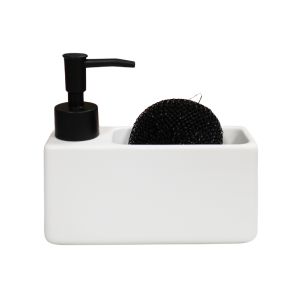 Ceramic Soap Dispenser W/ Scrubber Holder Matte Wht & Blk 2Pc 1ea 734-2403631
