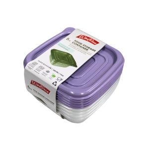 Plastic Food Storage Square Container 5Pc W/ Purple Lids1Ea 723-2402337