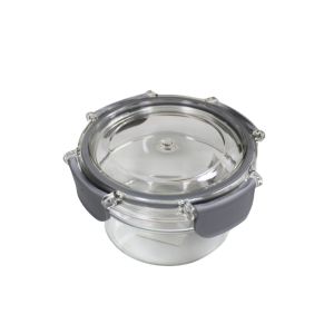 Round Glass Food Storage Container W/ Locking Lid  Grey Clips 1Ea 723-37353