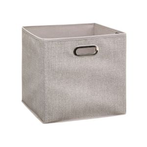 Collapsible Fabric Storage Bin W/  Metal Handles31x31cm Beige