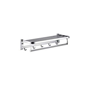 Chrome Wall-Mounted Shelf with Hooks