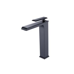Matte Black Bathroom Faucet – Tall Single-Handle Square Spout Basin Mixer