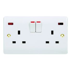 2 Gang Switch Socket Outlet With Neon Indicator White 1 Each CXE7025/N
