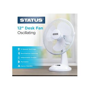 Status Oscillating Desk Fan 12inch White 1Ea S12DESKFAN1PKB
