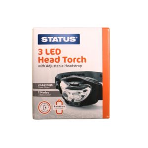 Status 3-LED Head Torch W/ Adjustable Headstrap Blk 1Ea S3LEDHL1PKB6