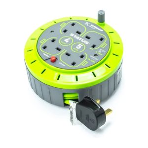 Status 13a 4 Socket Cable Reel 5m Green/Grey  1Ea S5M13ACR5