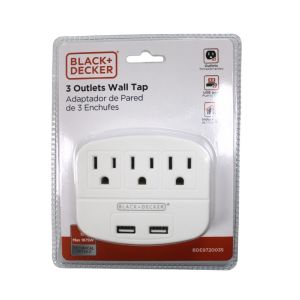 BLACK+DECKER 3-Outlets Wall Tap with USB Ports 1Ea 973-BDE9720035