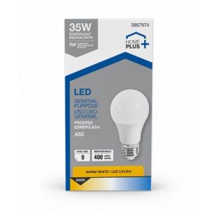 LED BULB 5W A55-E27-FROSTED 400 LUMENS-WARM WHITE  100-240V 50/60HZ CE HOMEPLUS