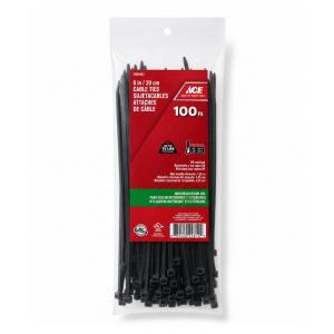 CABLE TIES 20.31CM (8IN) 75LB BLACK 100 PK ACE