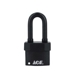 Ace Weather Resistant Steel Double Locking Long Shackel Padlock 1 3/4In Black