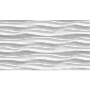 Glazed Ceramic Wave Design Wall Tile – 32 x 58 cm, White/Grey