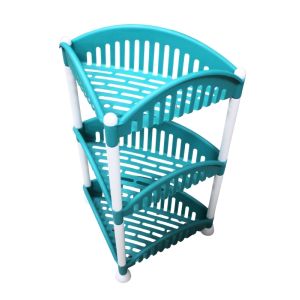 3-Tier Plastic Corner Trolley Rack, Teal and White 1Ea 701-40482