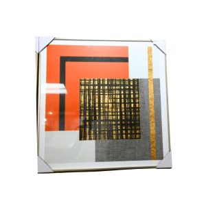 Framed Modern Abstract Wall Art – Geometric Blocks & Gold Accents 60x60cm