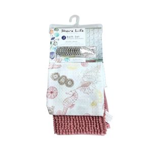 Spring Life Shower Curtain And Bath Mat Peach 180x180cm  736-1400660
