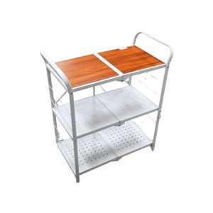 3-Tier Metal Storage Rack W/ Wooden Top – Multi-Purpose Organizer