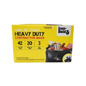 Iron-Hold Heavy-Duty Contractor Trash Bags – 42 Gallon, 20 Count, 3 Mil