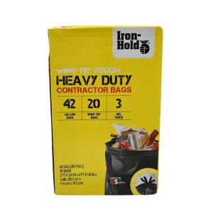 Iron-Hold Heavy-Duty Contractor Trash Bags – 42 Gallon, 20 Count, 3 Mil