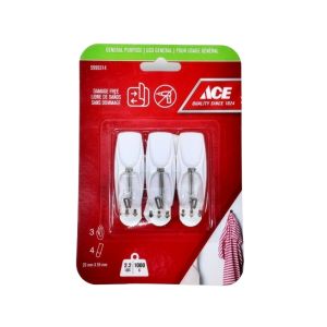 Ace Removable Adhesive Hooks – 3 Pack, 2.2 lb Capacity