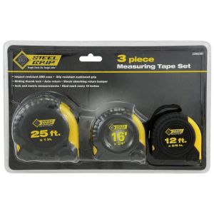 Steel Grip Measuring Tape Set 3 Pack 25x16x12 Ft Black 1 Ec 226