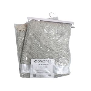 Cobija Throw Blanket 150 × 125 cm – Light Grey Herringbone