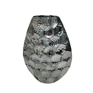 Metallic Hexagon-Pattern Decorative Vase – Silver