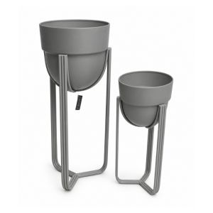 Metal Planter with Stand 2-Piece Set Gray