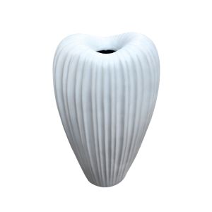 White Ribbed Decorative Vase - 17x22x43cm