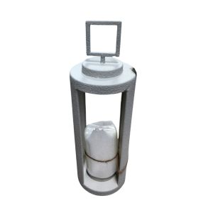 Tall White Textured Metal Lantern - 15x15x45.5cm