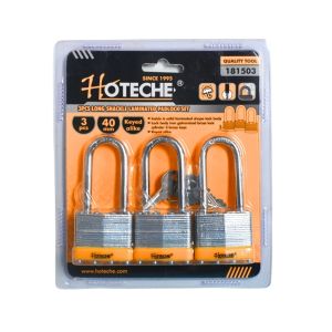 Hoteche 3-Piece Long Shackle Laminated Padlock Set-40mm
