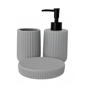 Ceramic Bathroom Accessory Set – 3 Piece (Grey)