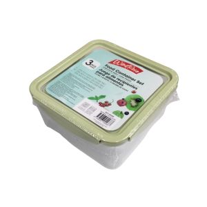  Square Food Container Set 3pcs W/ Green Lids 1Ea 723-05568