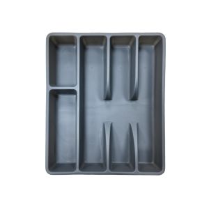 Plastic Cutlery Tray – 6-Compartment Drawer Organizer (Grey)