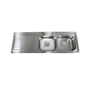 Stainless Steel Double Bowl Kitchen Sink W/  Drainboard