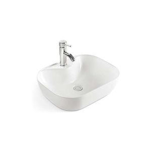 Square-Round Ceramic Vessel Sink W/ Chrome Faucet